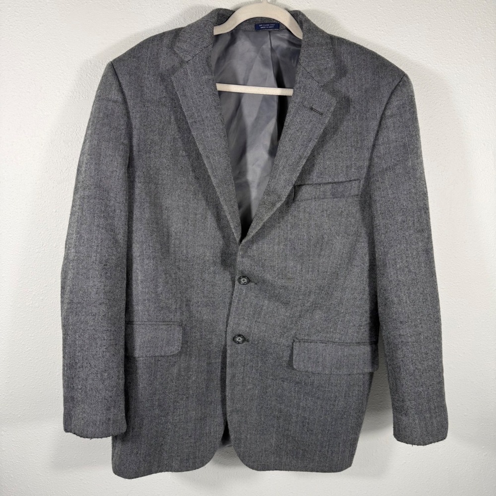 Saddlebred Grey‎ Herringbone Wool Blend Blazer Men's 44R Two Button Sport Coat